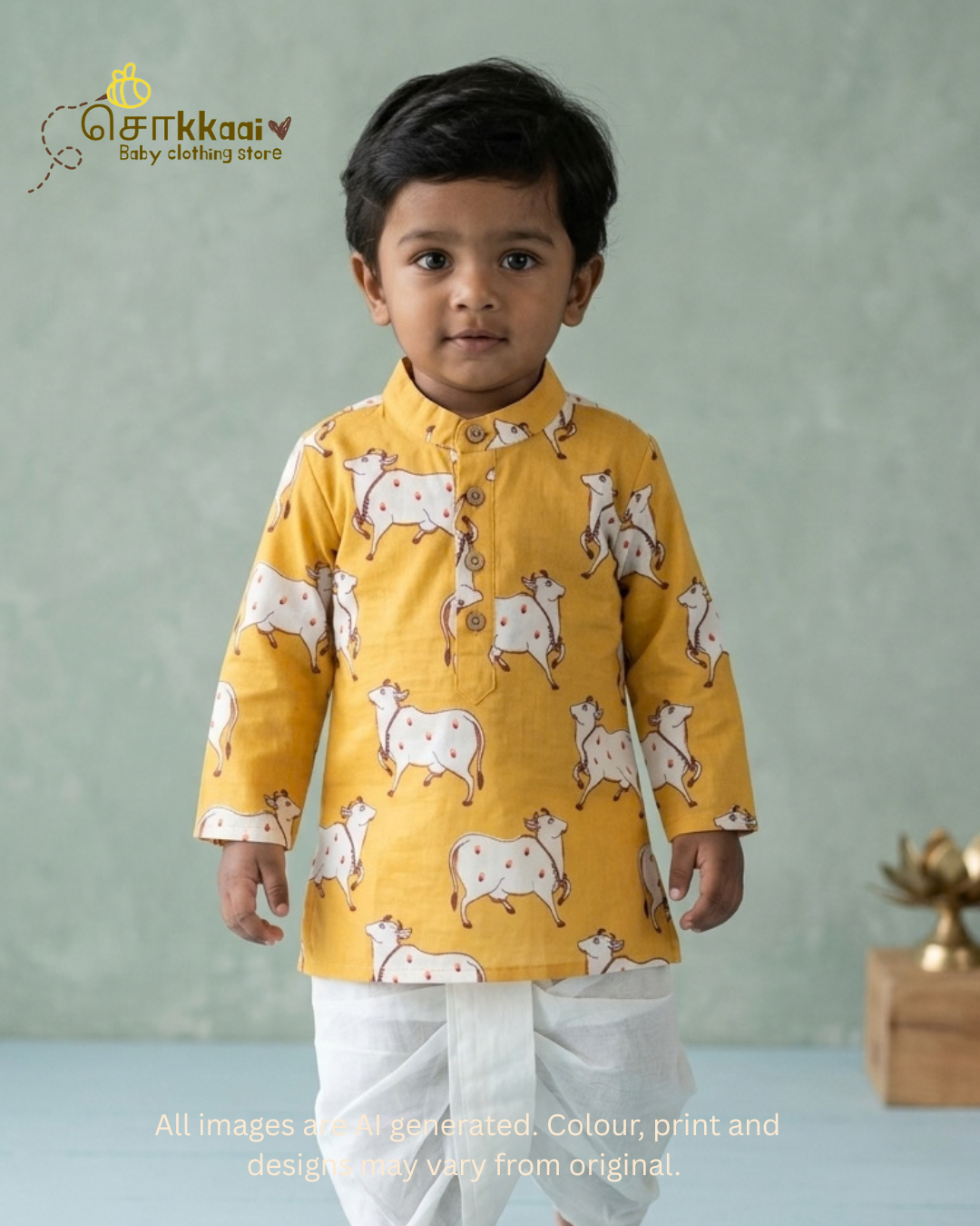Golden Moo Mandarin Collar Kids Kurta (0-6yrs)