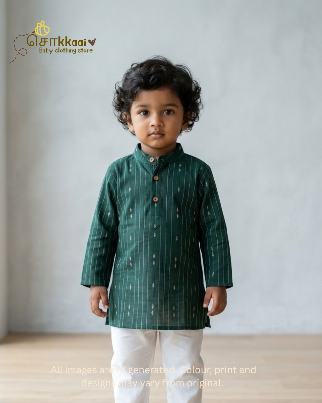 Emerald Loom Mandarin Collar Kids Kurta (0-6yrs)
