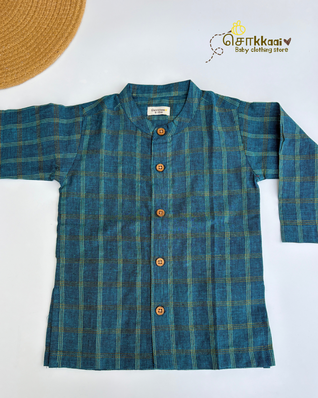 Teal Checks Cotton Dhoti Set (0-5yrs) - Sokkaai