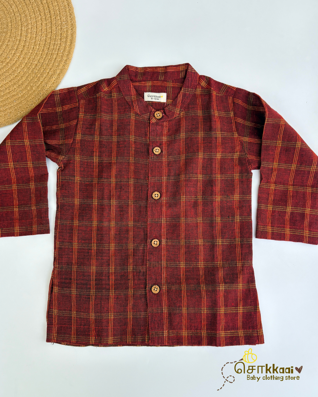 Maroon Checks Cotton Dhoti Set (0-5yrs) - Sokkaai