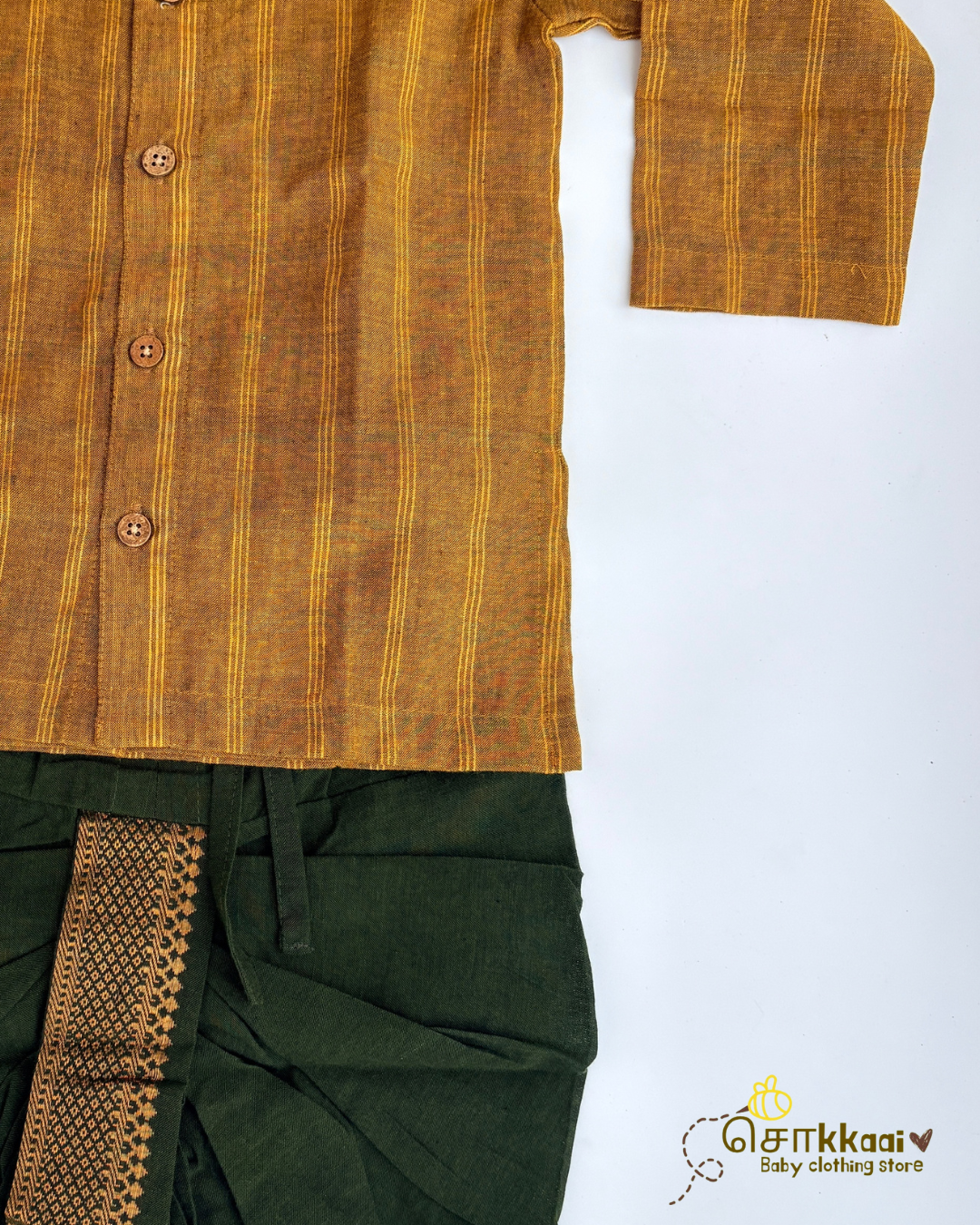 Mustard Checks Cotton Dhoti Set (0-5yrs) - Sokkaai