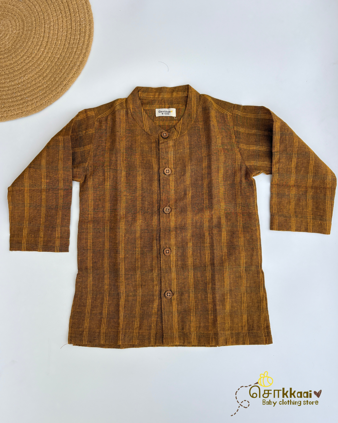 Mustard Checks Cotton Dhoti Set (0-5yrs) - Sokkaai