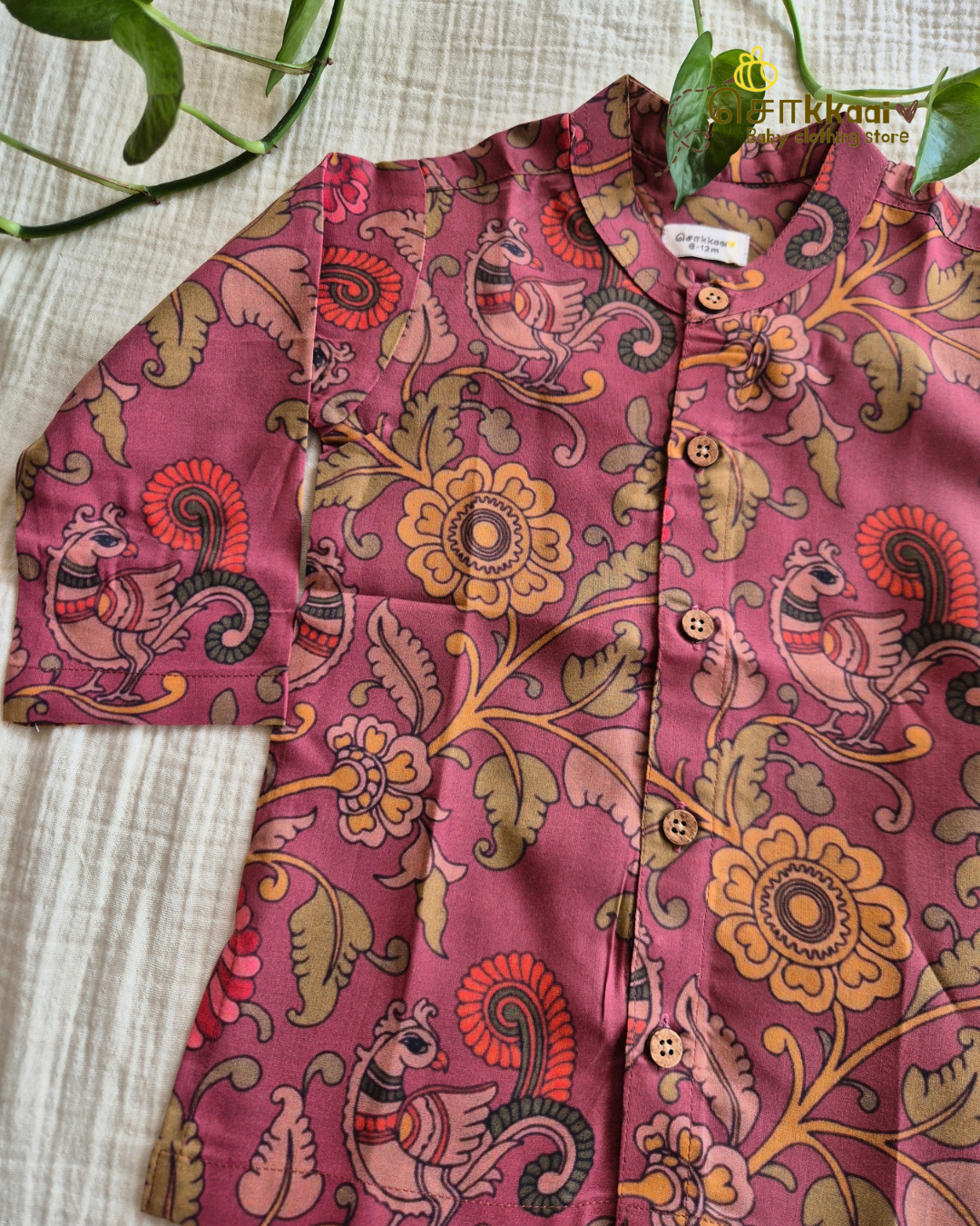 Dusty Rose Kalamkari Dhoti Set (0-5yrs) - Sokkaai