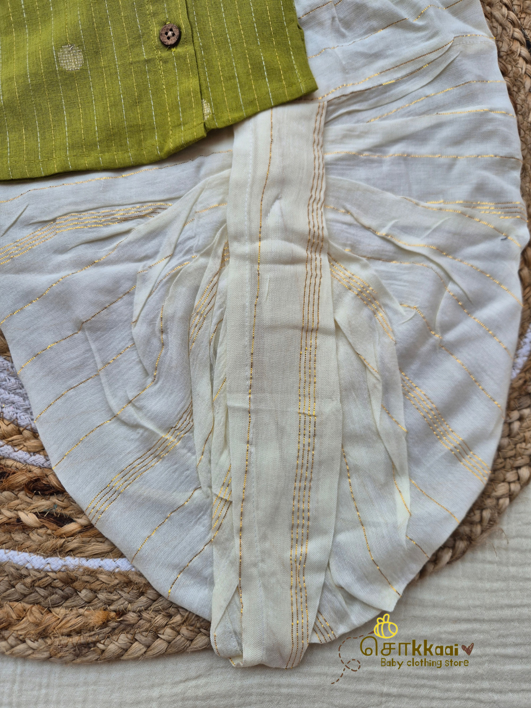 Pistachio Gold Cotton Kids Dhoti Set (NB-4yrs) - Sokkaai