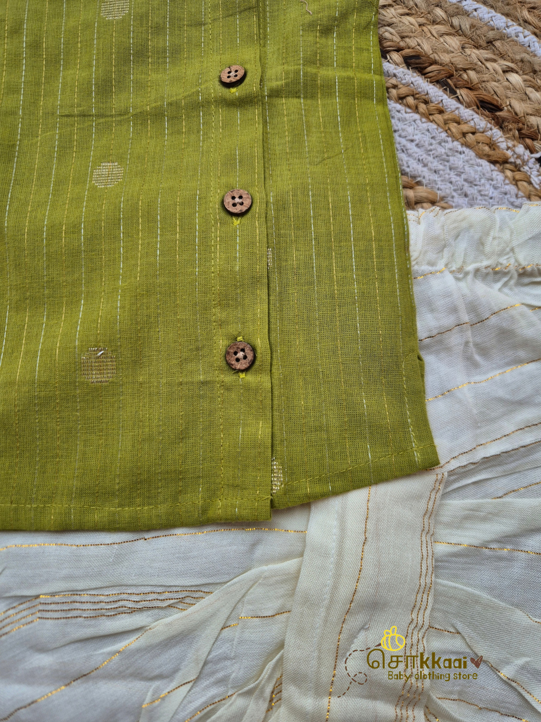 Pistachio Gold Cotton Kids Dhoti Set (NB-4yrs) - Sokkaai