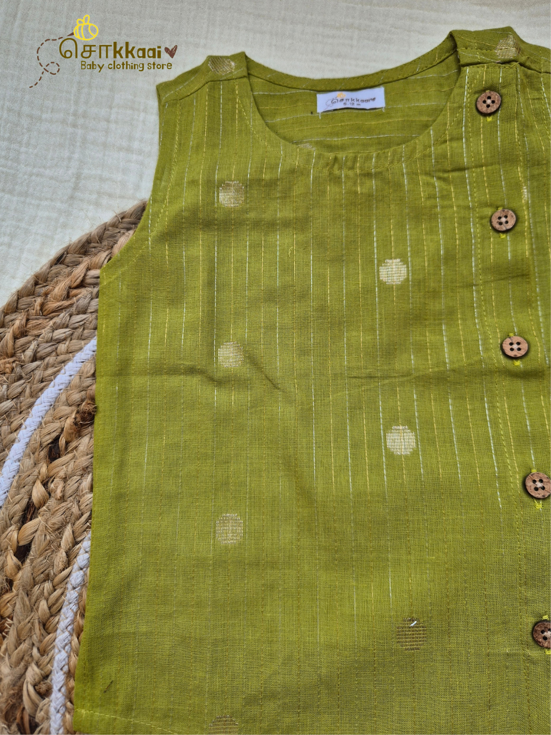Pistachio Gold Cotton Kids Dhoti Set (NB-4yrs) - Sokkaai