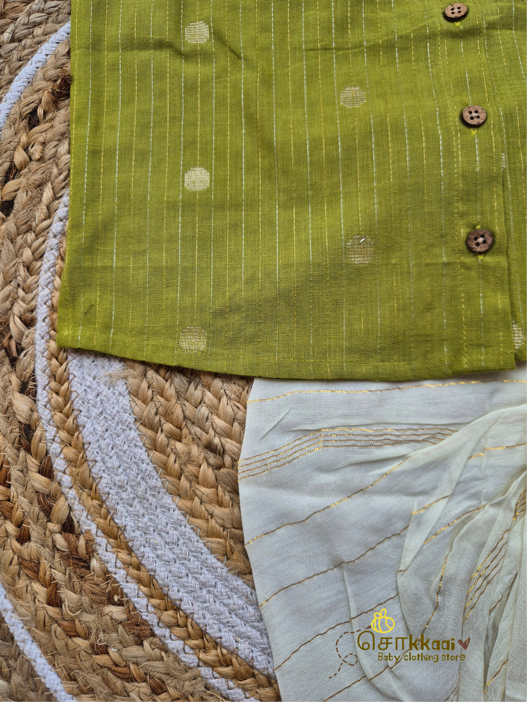Pistachio Gold Cotton Kids Dhoti Set (NB-4yrs) - Sokkaai