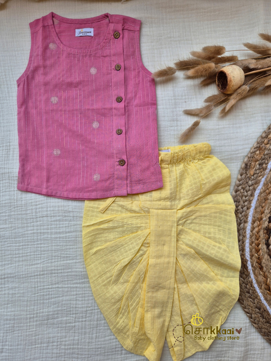 Blush Lemonade Cotton Kids Dhoti Set (NB-4yrs) - Sokkaai