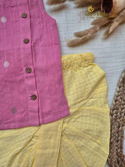 Blush Lemonade Cotton Kids Dhoti Set (NB-4yrs) - Sokkaai