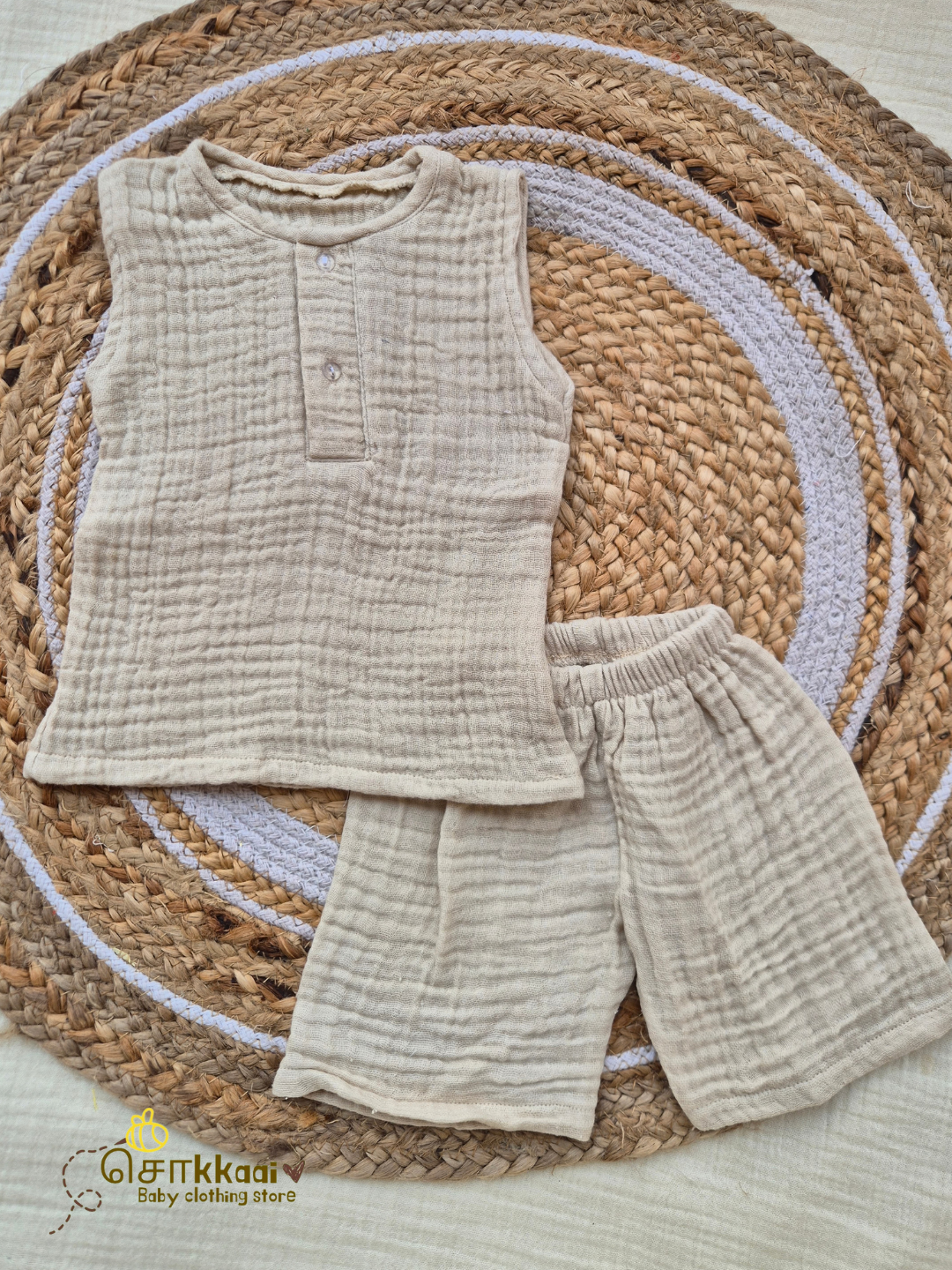 Soft Crinkled Muslin Coord set (0 to 12m) - Sokkaai