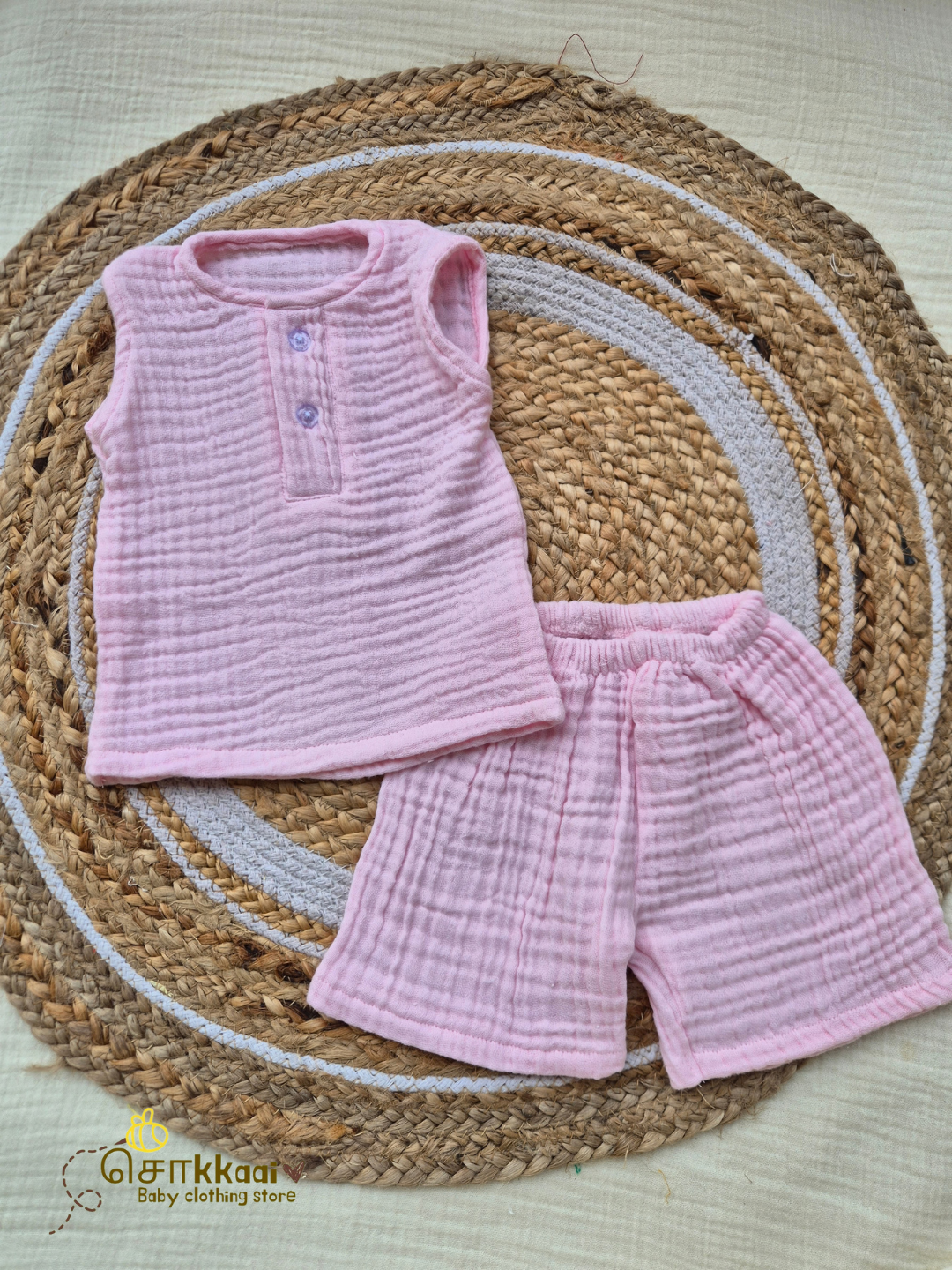 Soft Crinkled Muslin Coord set (0 to 12m) - Sokkaai