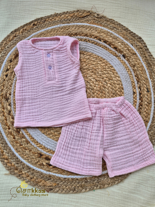 Soft Crinkled Muslin Coord set (0 to 12m) - Sokkaai