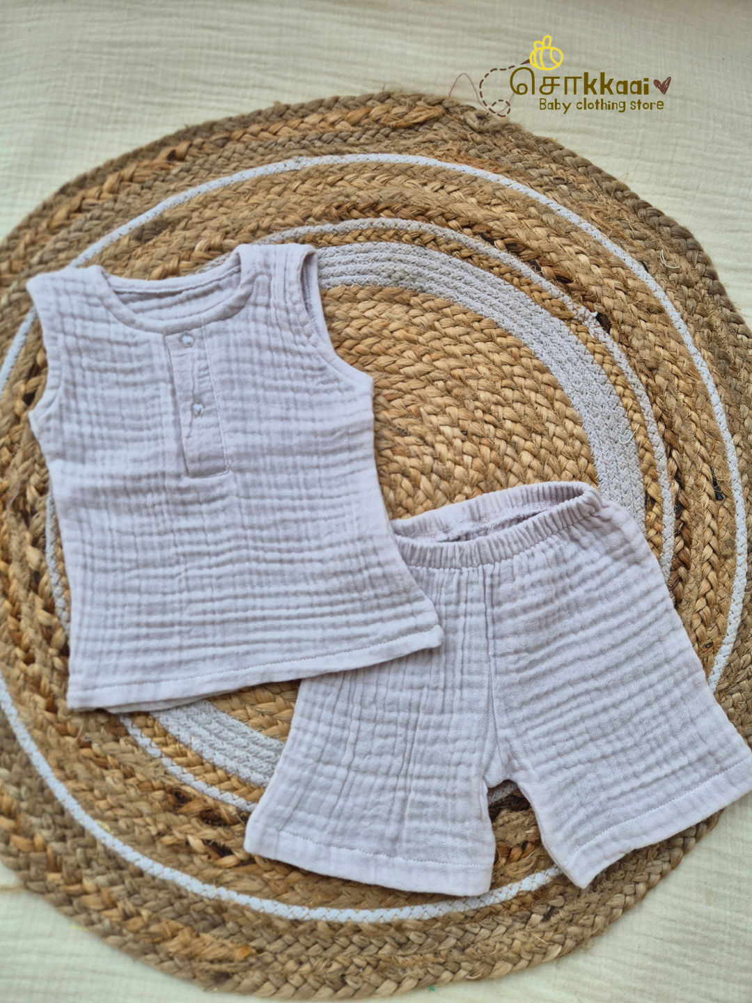 Soft Crinkled Muslin Coord set (0 to 12m) - Sokkaai