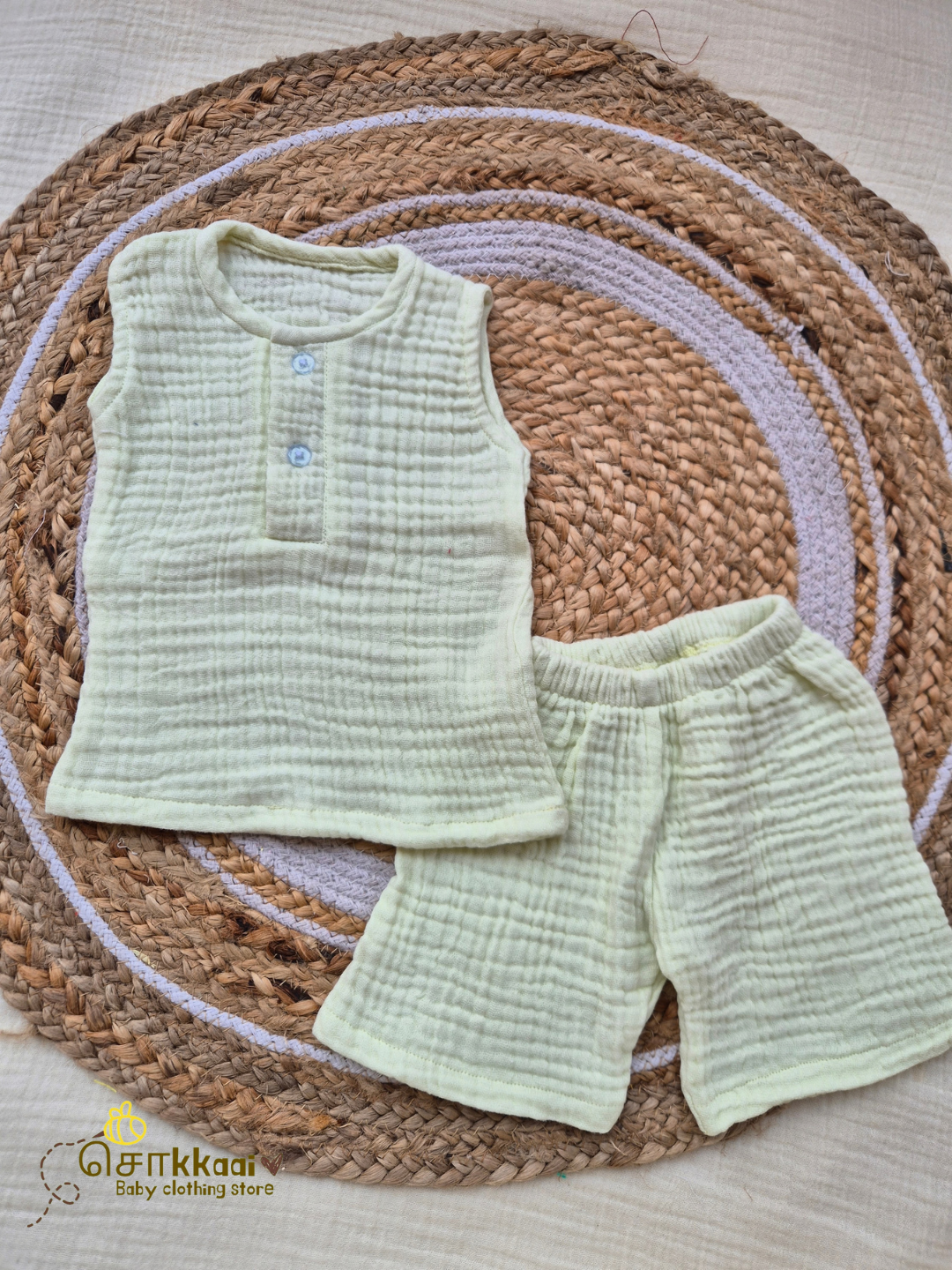 Soft Crinkled Muslin Coord set (0 to 12m) - Sokkaai