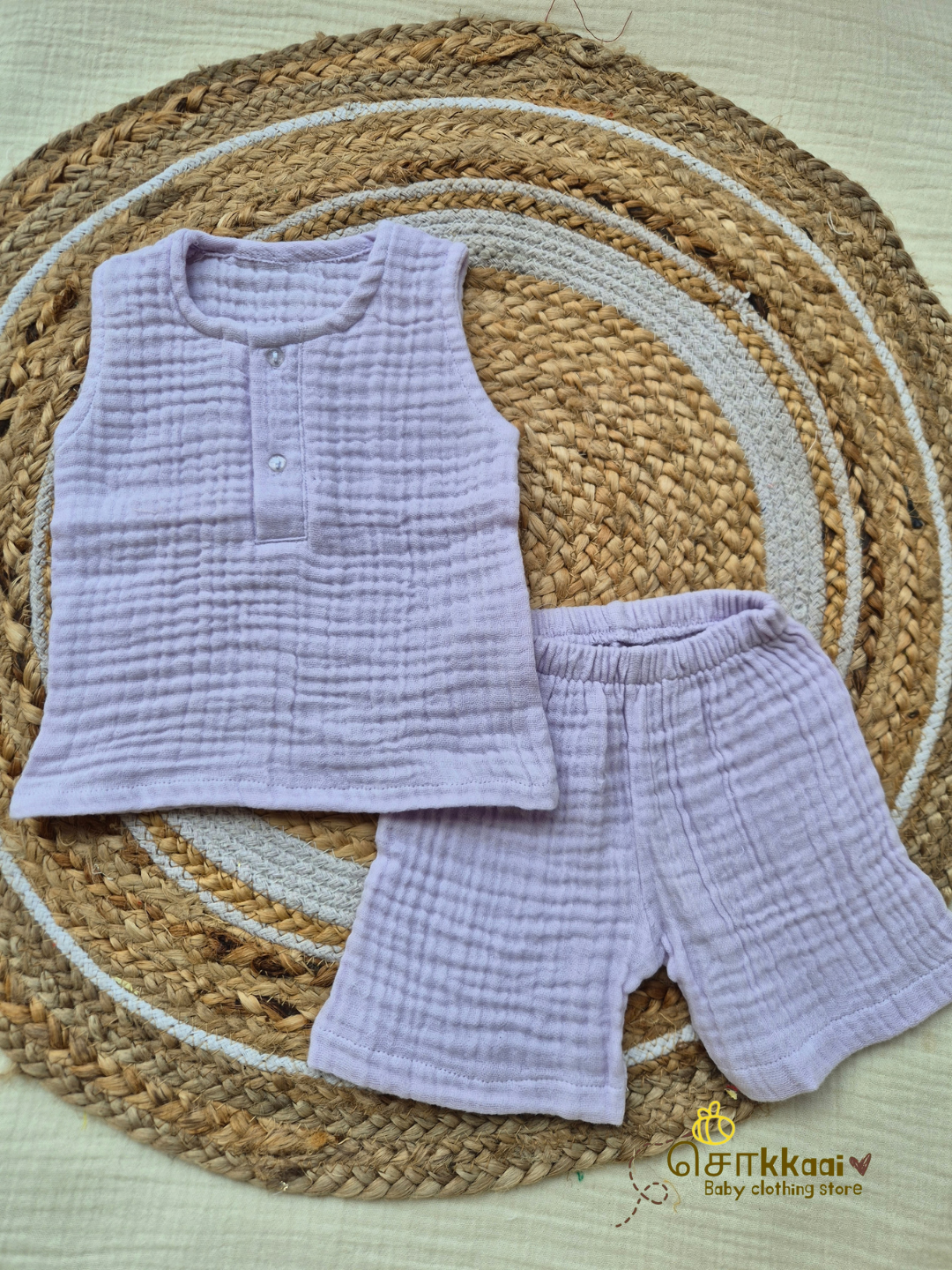 Soft Crinkled Muslin Coord set (0 to 12m) - Sokkaai