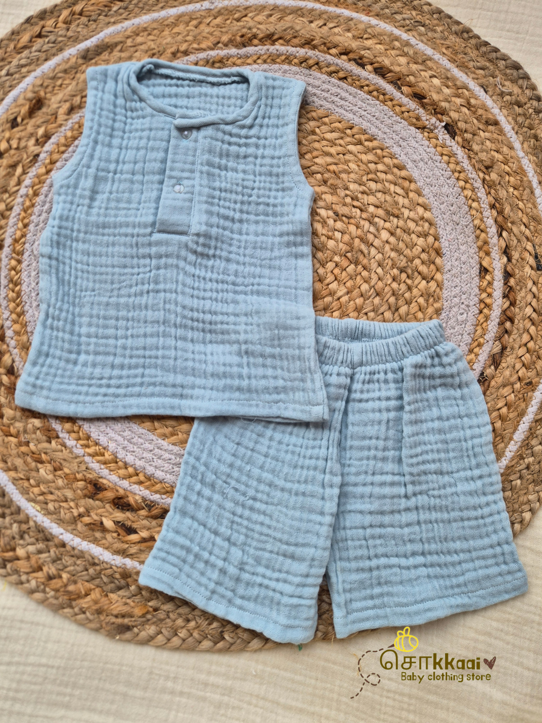 Soft Crinkled Muslin Coord set (0 to 12m) - Sokkaai