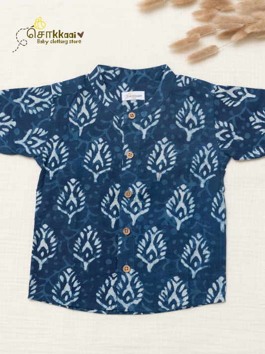 Indigo Plume Mandarin Collar Kids Shirt (0-6yrs) - Son