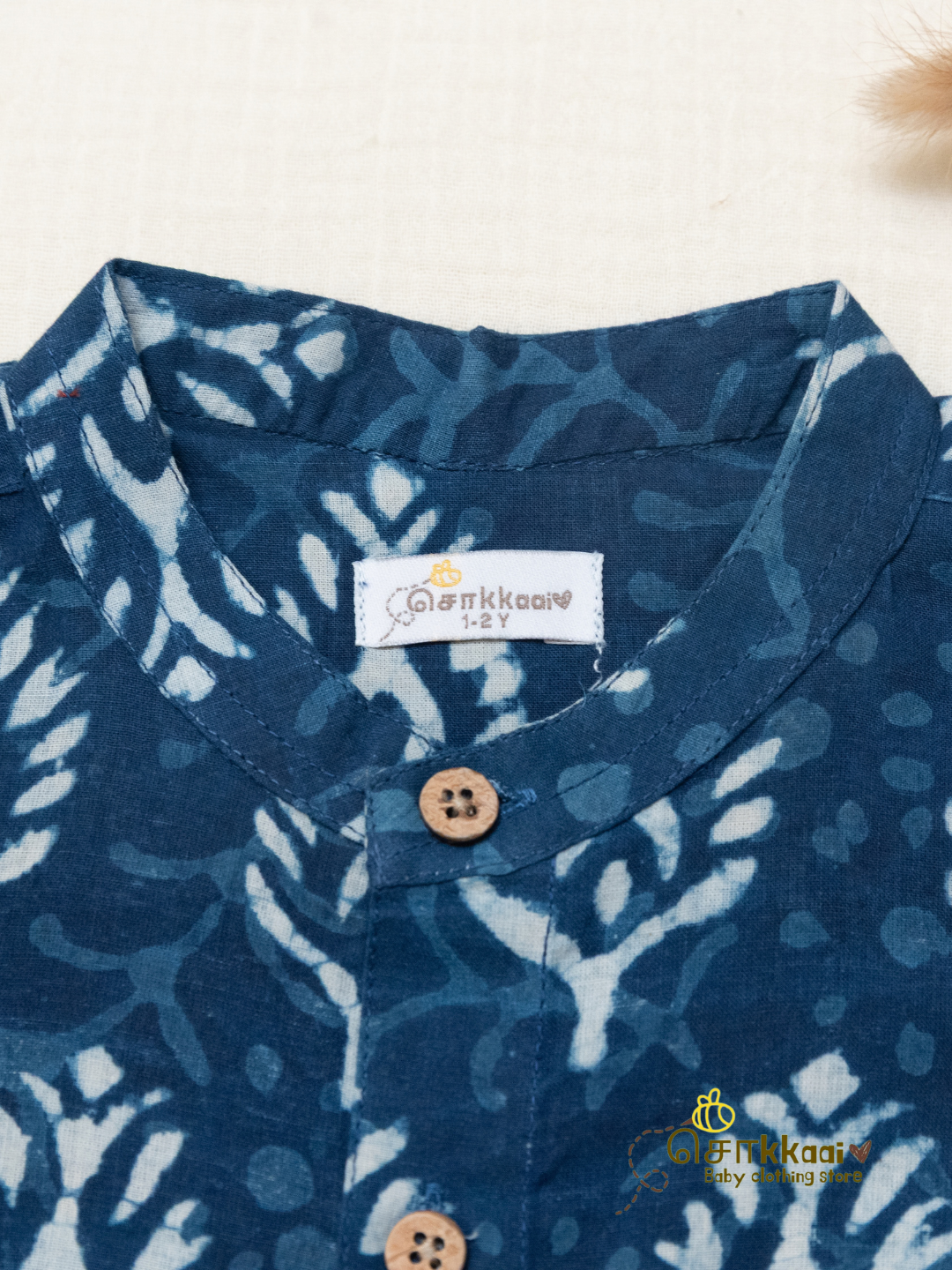 Indigo Plume Mandarin Collar Kids Shirt (0-6yrs) - Son