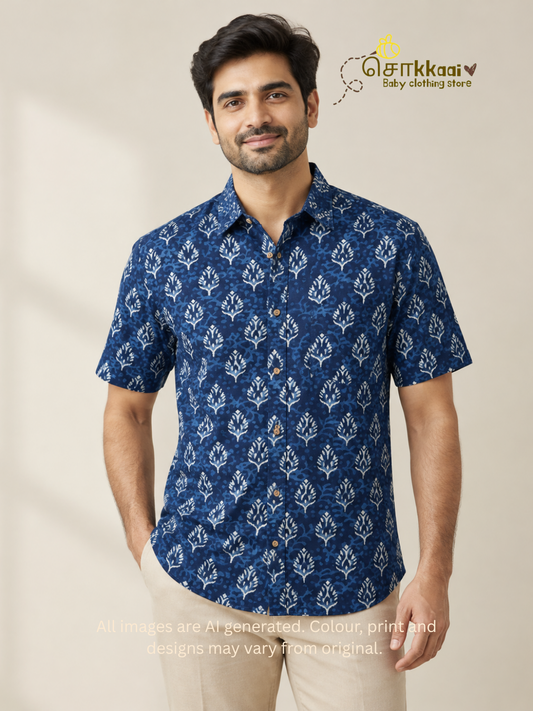 Indigo Plume Standard Collar Men Shirt (M-XXL) - Dad