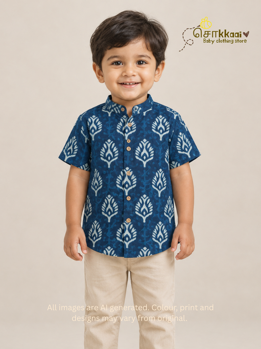 Indigo Plume Mandarin Collar Kids Shirt (0-6yrs) - Son