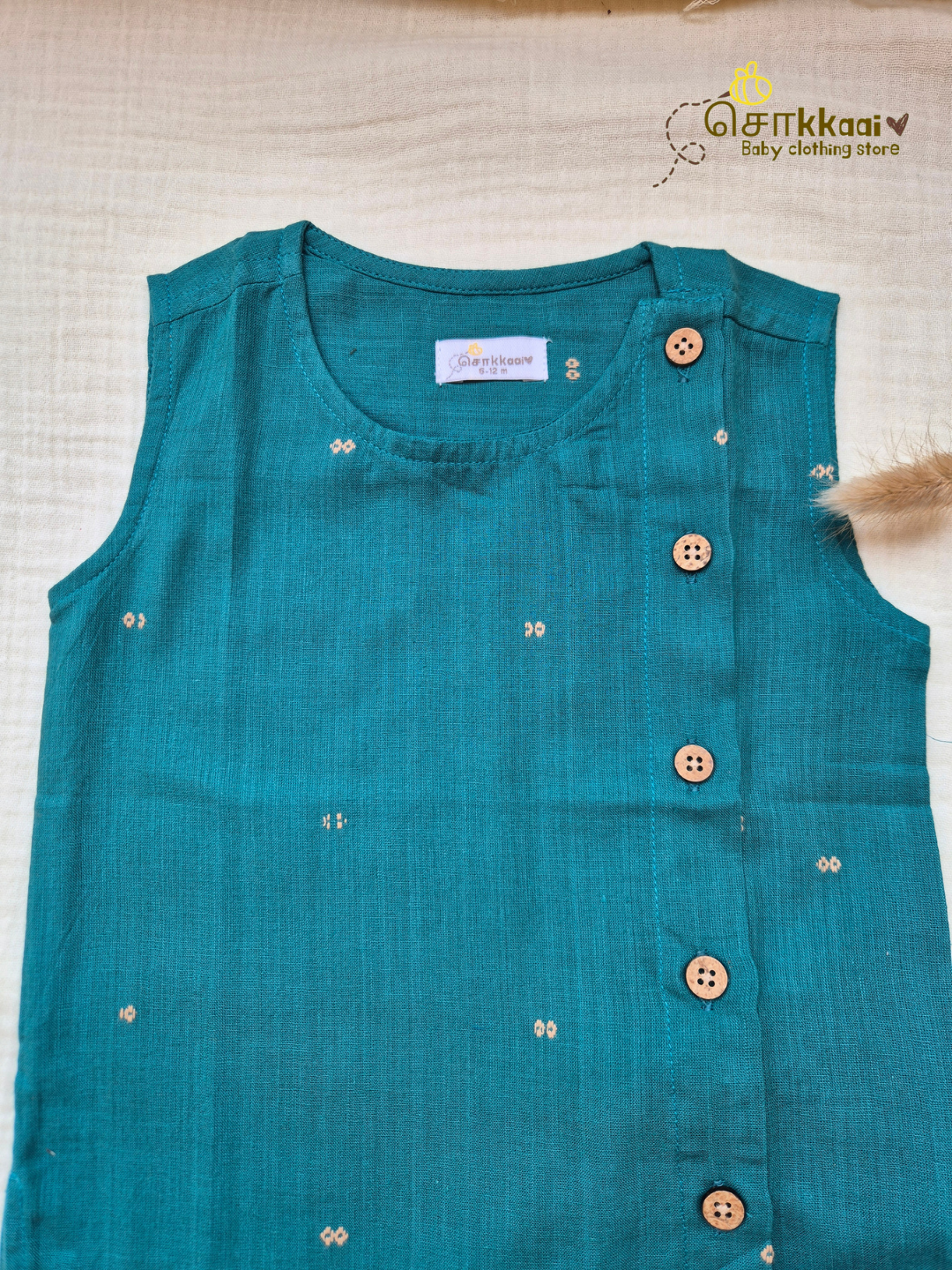 Peacock Haze Handloom Cotton Kids Dhoti Set (NB-4yrs) - Sokkaai