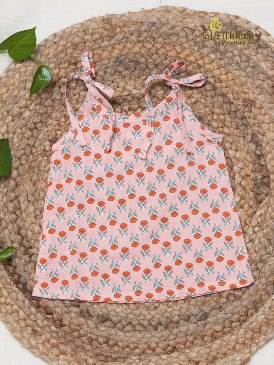 Pinky Floral Spring Tie-Shoulder A-line Top (NB-2years) - Sokkaai