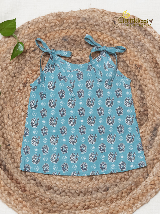 Aqua Peacock Parade Tie-Shoulder A-line Top (NB-2years) - Sokkaai