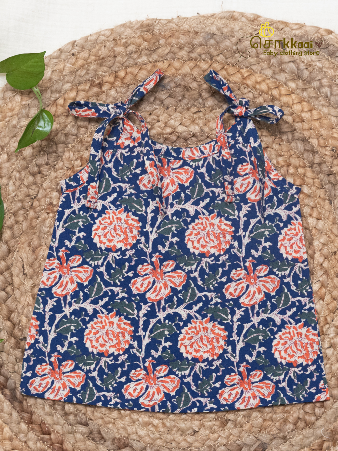 Navy Hibiscus Tie-Shoulder A-line Top (NB-2years) - Sokkaai