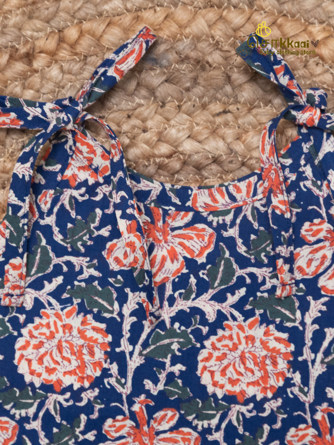Navy Hibiscus Tie-Shoulder A-line Top (NB-2years) - Sokkaai