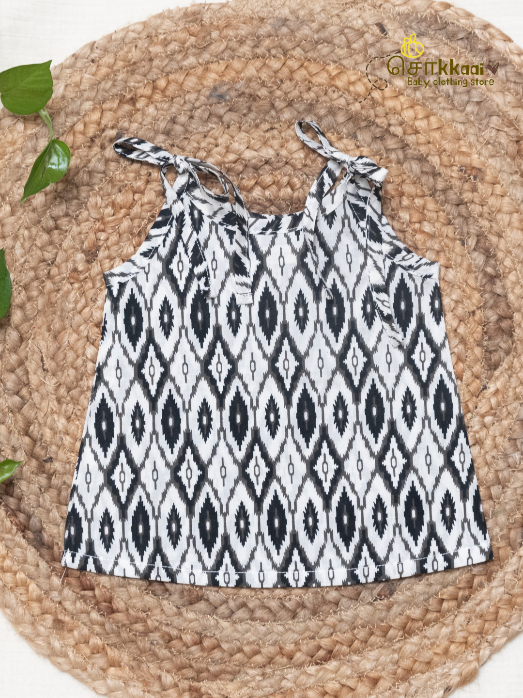 Charcoal Diamond Mosaic Tie-Shoulder A-line Top (NB-2years) - Sokkaai