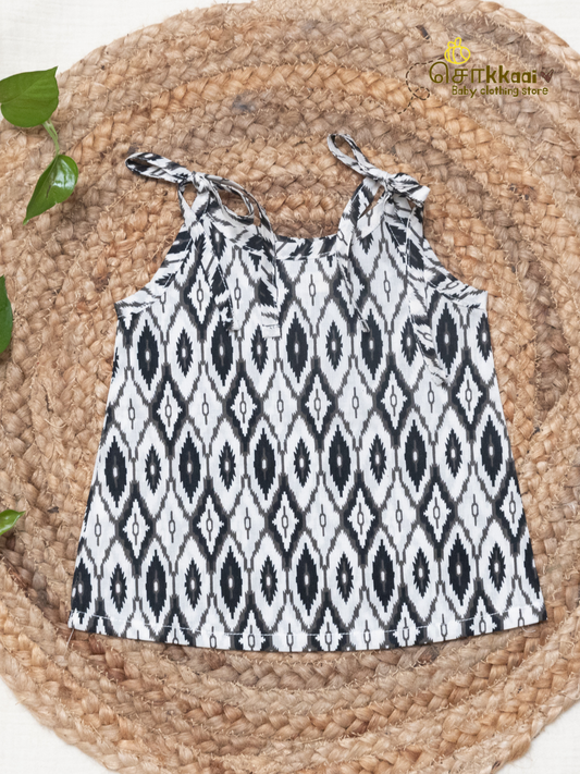 Charcoal Diamond Mosaic Tie-Shoulder A-line Top (NB-2years) - Sokkaai