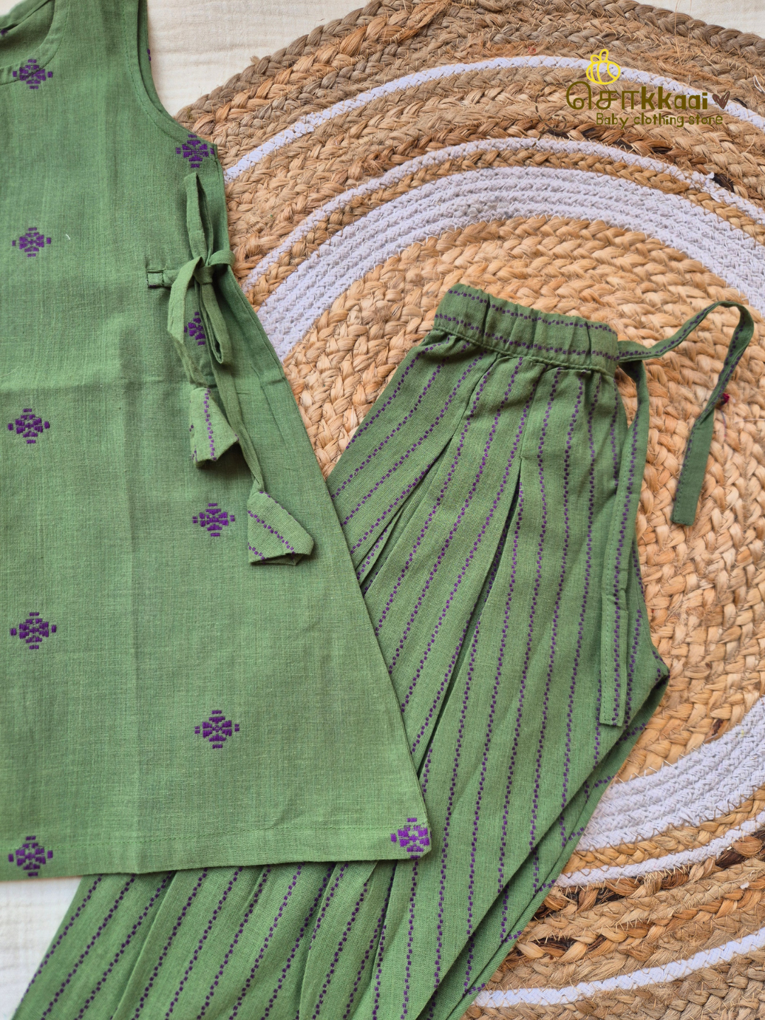 Green Lavender Harmony Cotton Tunic Set(1-6years) - Sokkaai