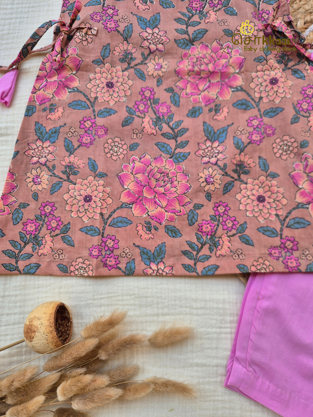 Dusty Orchid Bloom Cotton Tunic Set(1-6years) - Sokkaai