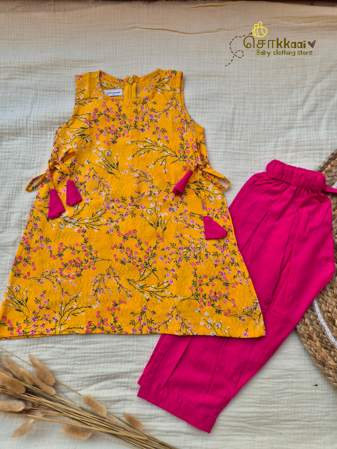 Golden Floral Trail Cotton Tunic Set(1-6years) - Sokkaai