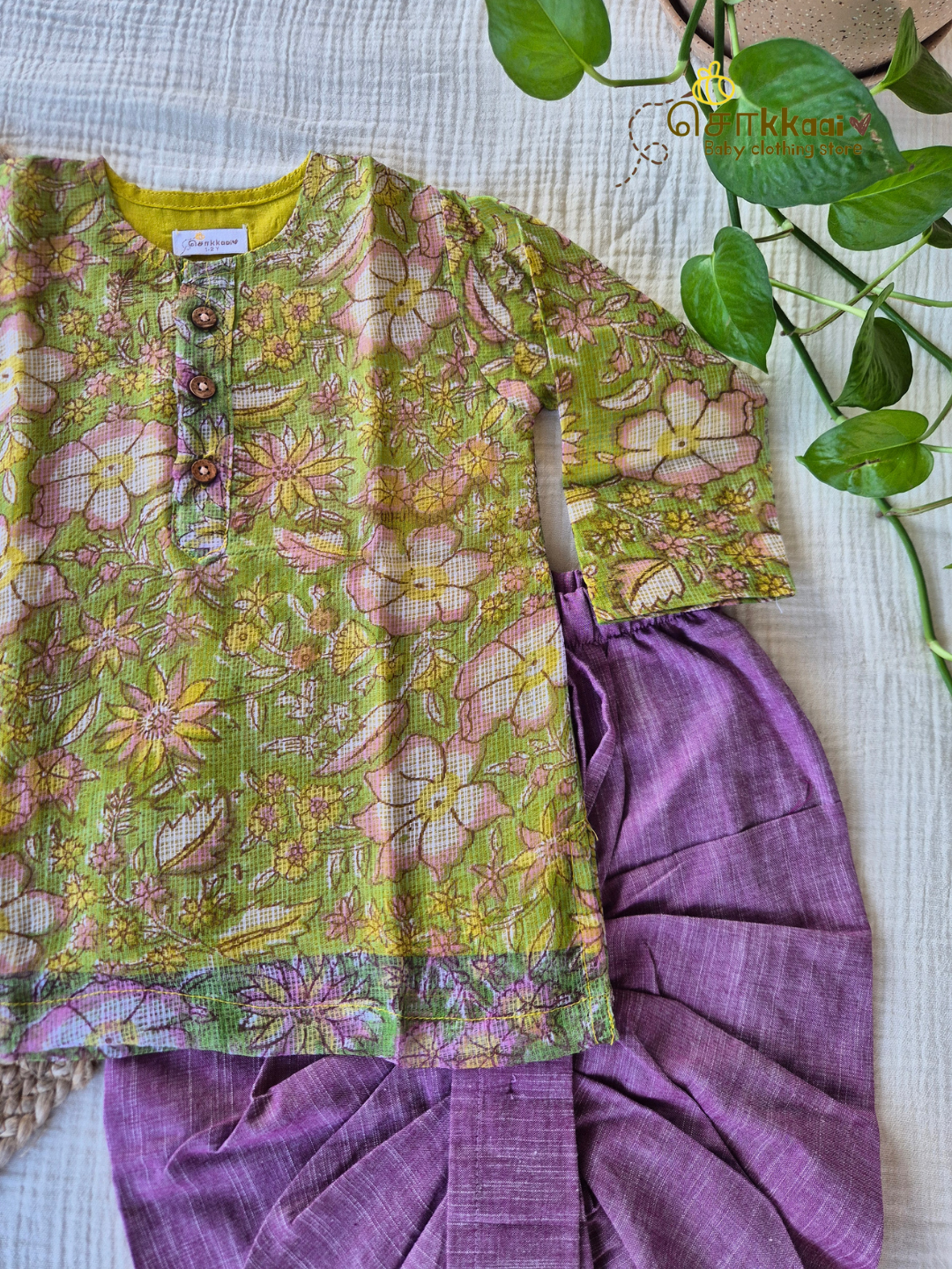 Spring Meadow Floral Kota Cotton & Handloom Dhoti Set (1-5yrs) - Sokkaai