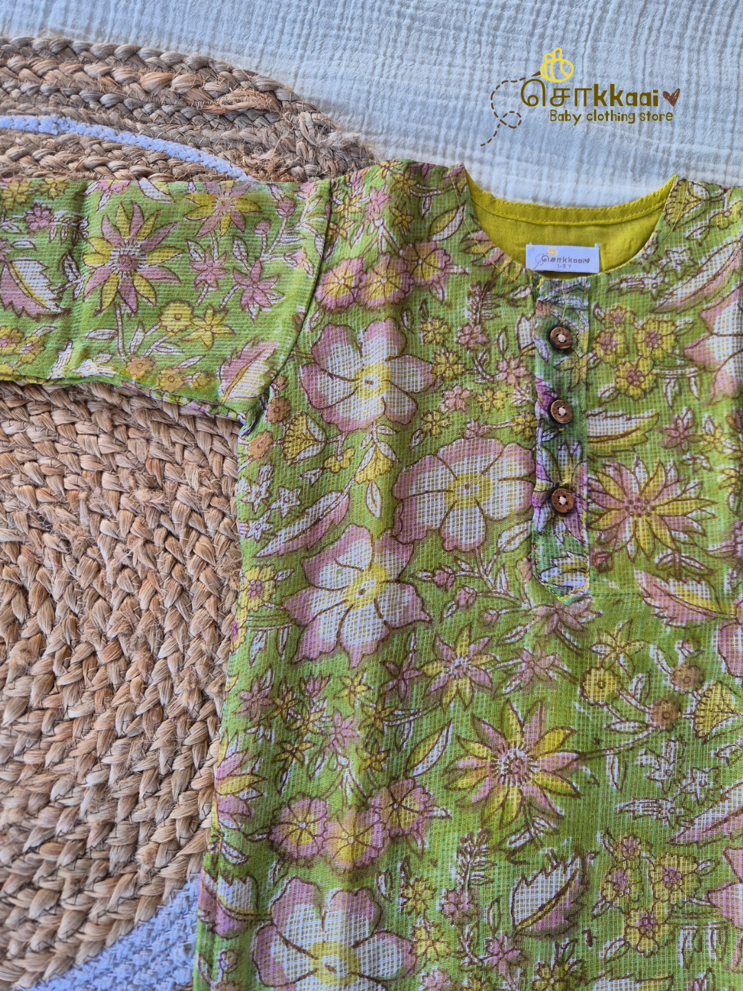 Spring Meadow Floral Kota Cotton & Handloom Dhoti Set (1-5yrs) - Sokkaai