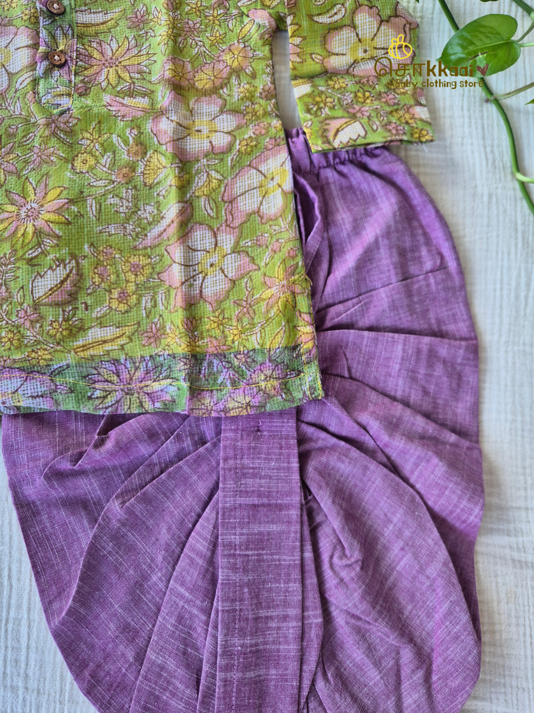 Spring Meadow Floral Kota Cotton & Handloom Dhoti Set (1-5yrs) - Sokkaai