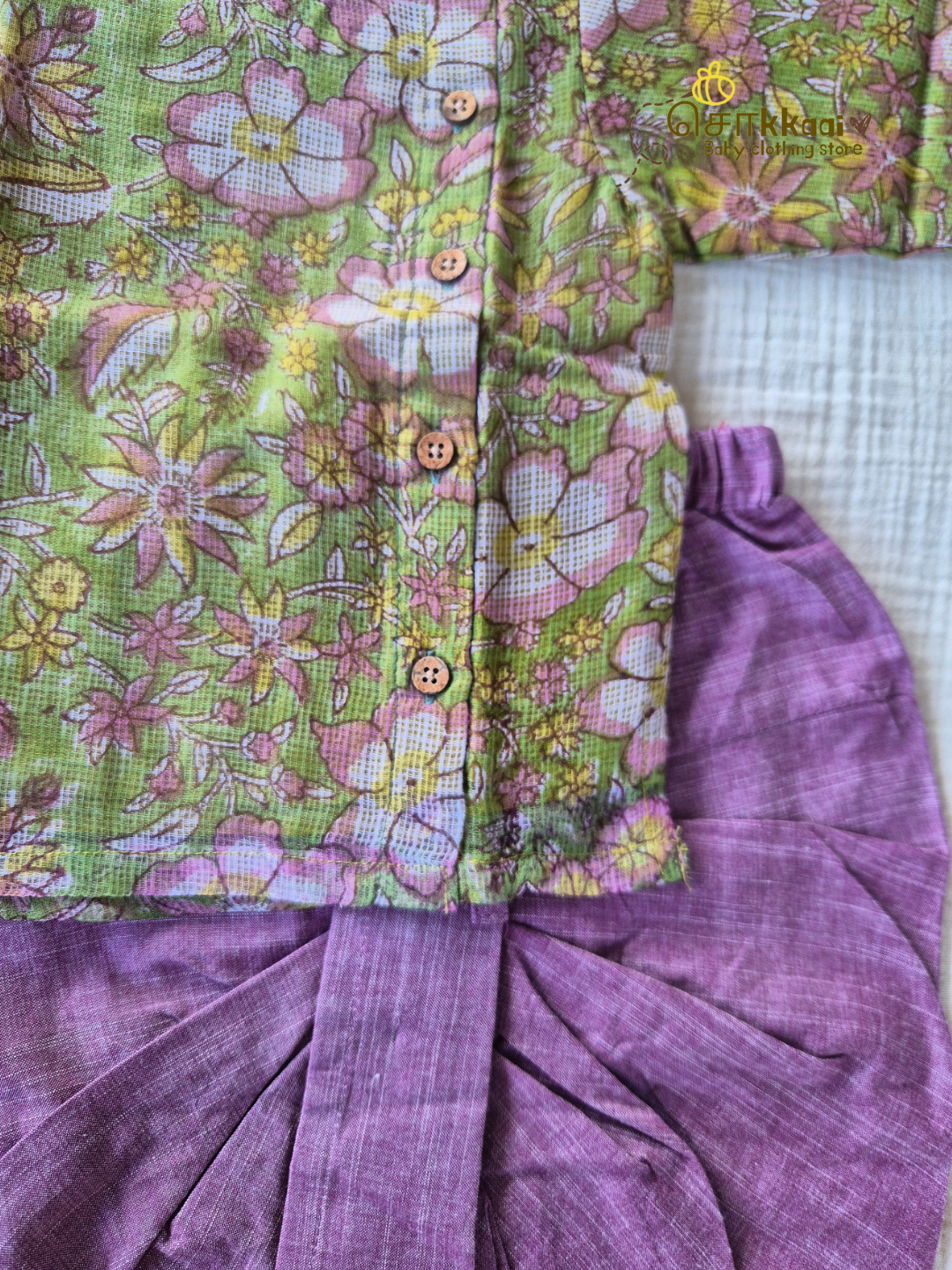 Spring Meadow Floral Kota Cotton Side Button Dhoti Set (0-12m) - Sokkaai