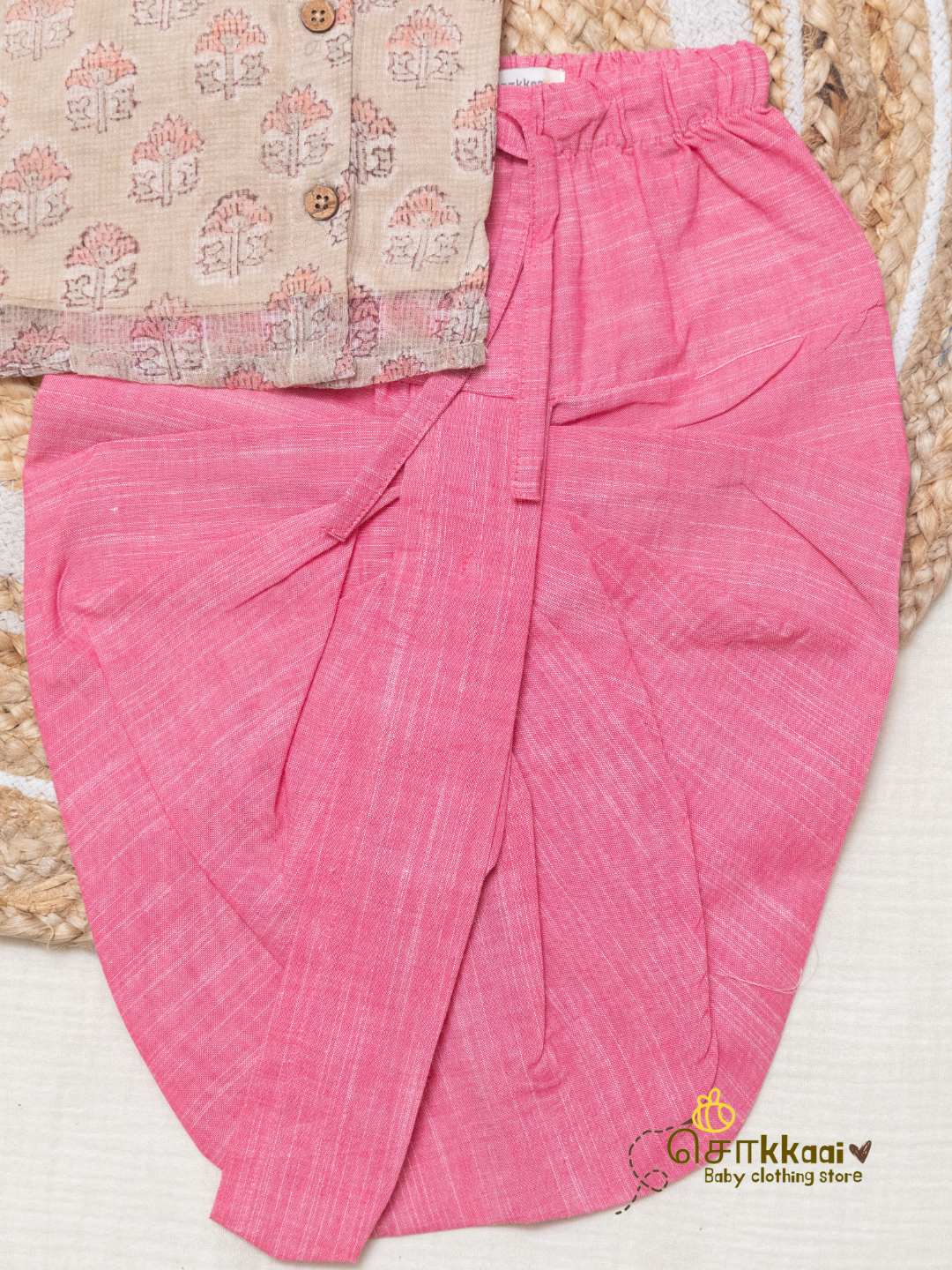 Misty Rosewood Kota Cotton Side Button Dhoti Set (0-12m) - Sokkaai