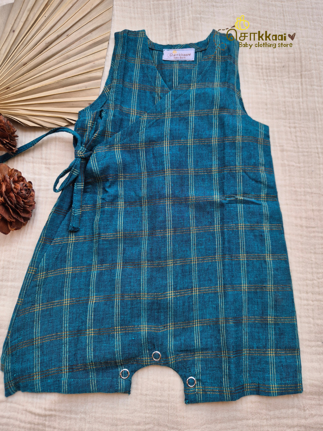 Teal Zari Checks Romper (Nb-12m) - Sokkaai