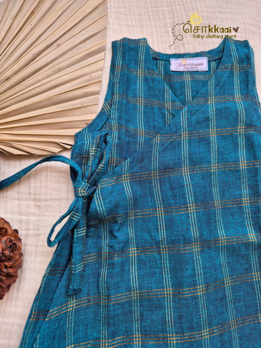 Teal Zari Checks Romper (Nb-12m) - Sokkaai