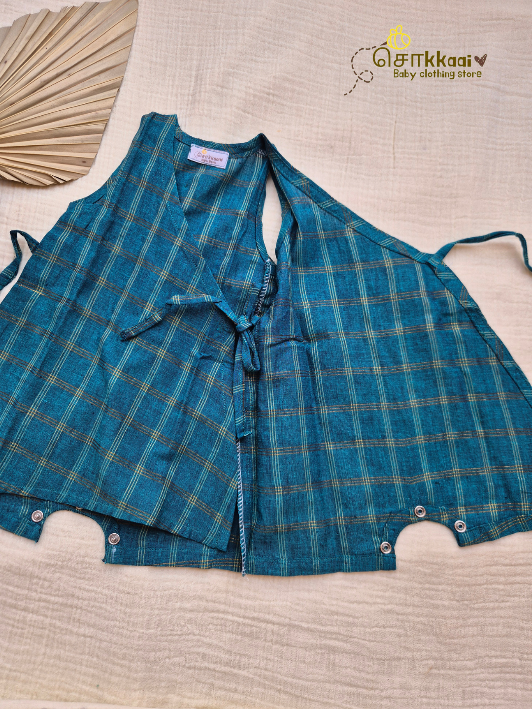 Teal Zari Checks Romper (Nb-12m) - Sokkaai