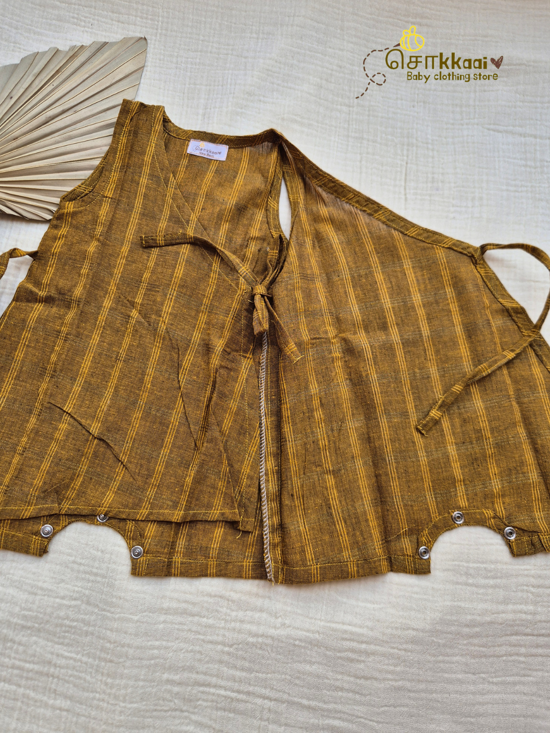 Mustard Zari Checks Romper (Nb-12m) - Sokkaai