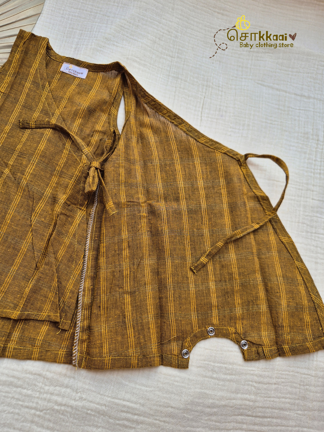 Mustard Zari Checks Romper (Nb-12m) - Sokkaai