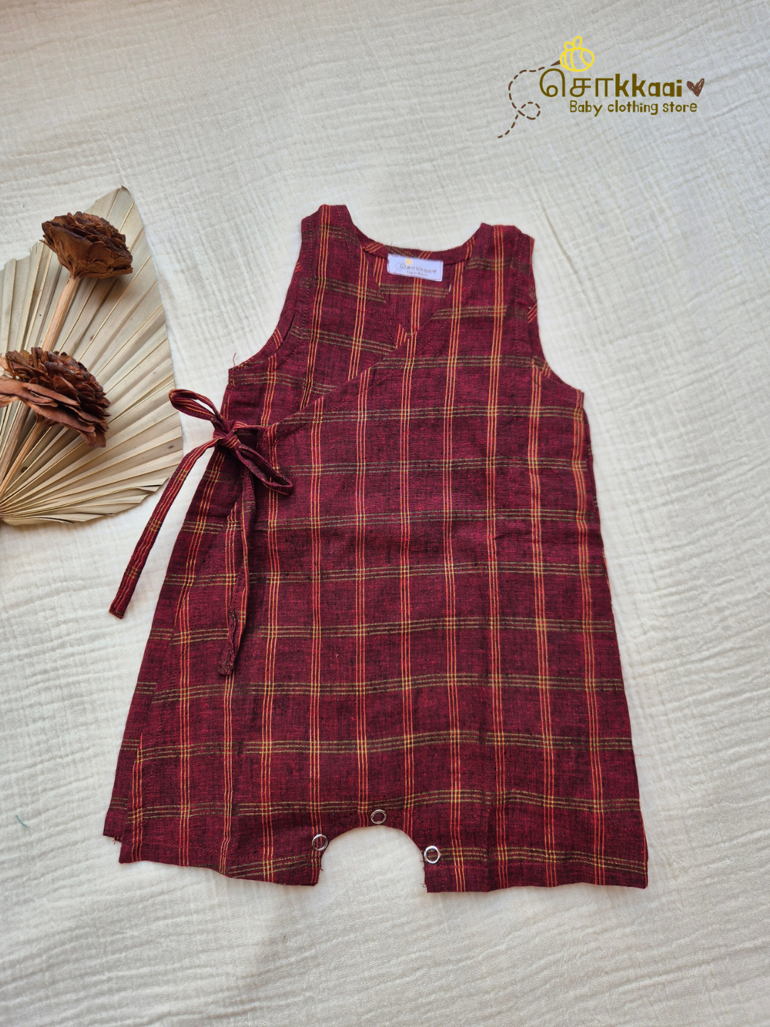 Maroon Zari Checks Romper (Nb-12m) - Sokkaai