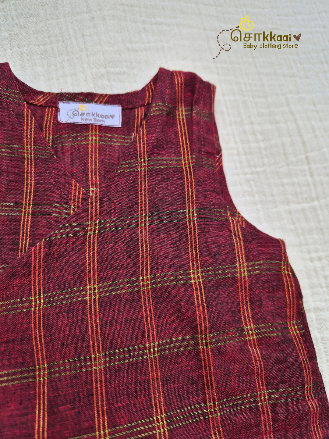 Maroon Zari Checks Romper (Nb-12m) - Sokkaai