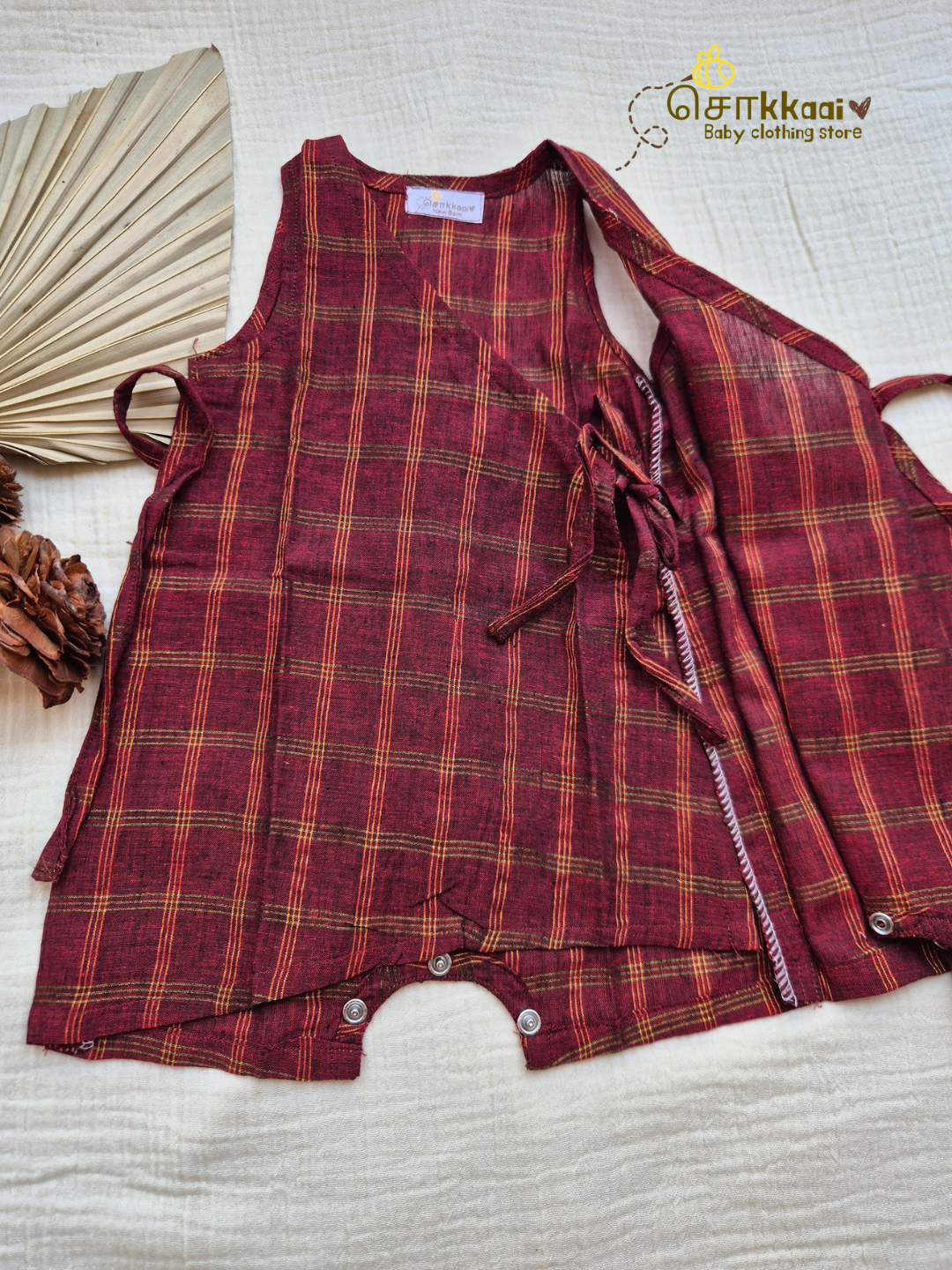 Maroon Zari Checks Romper (Nb-12m) - Sokkaai