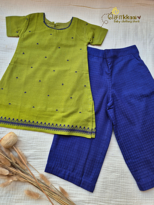 Parrot Green & Royal Blue Chudi Set (1-5years) - Sokkaai