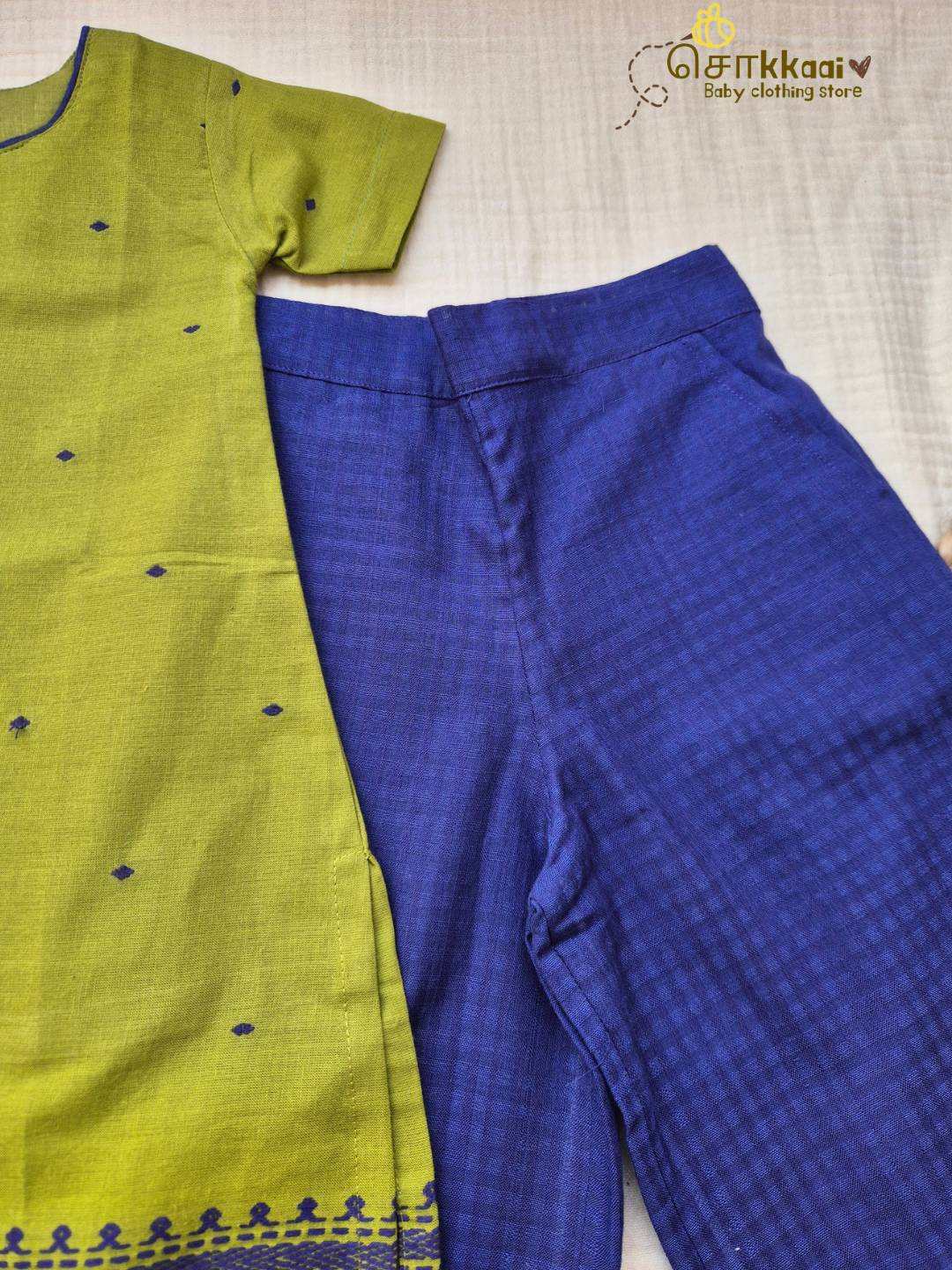 Parrot Green & Royal Blue Chudi Set (1-5years) - Sokkaai