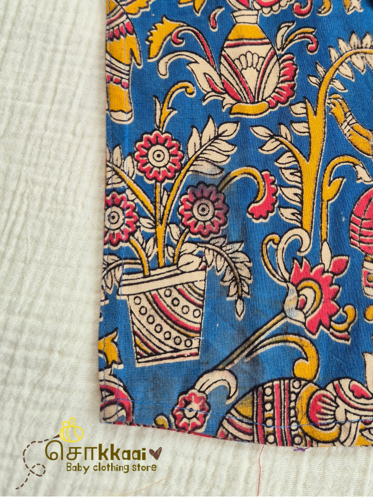 Folk Blue Kalamkari Mandarin Kurta (L-3XL) - Dad